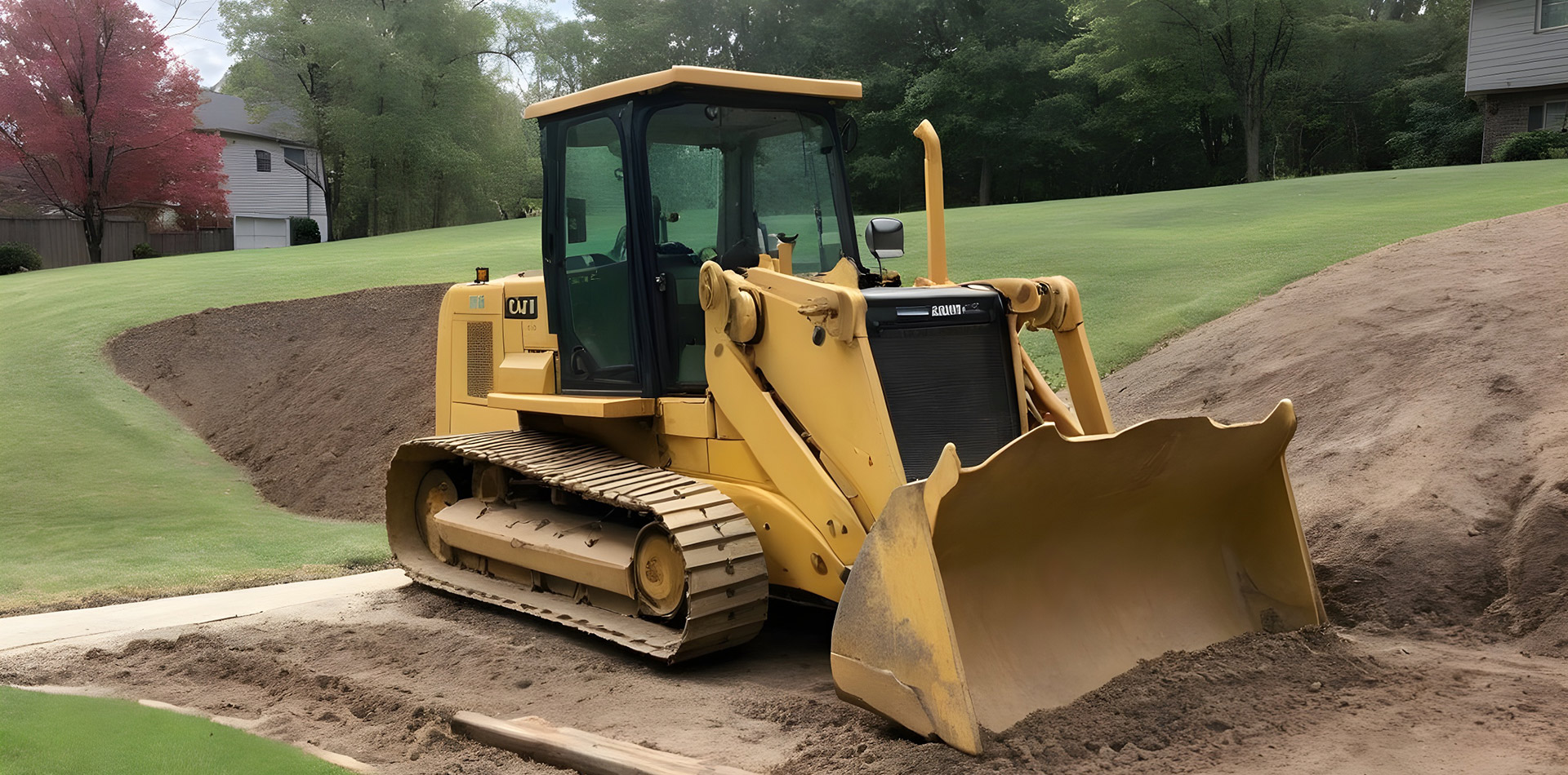 Bulldozer grading land in Northwest Arkansas to smooth out a yard